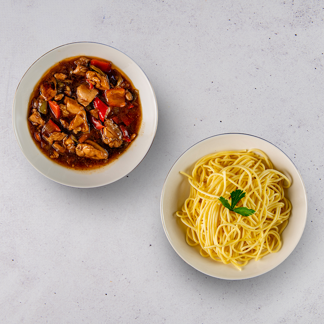 Barbekü Soslu Tavuk Spagetti Makarna İkili