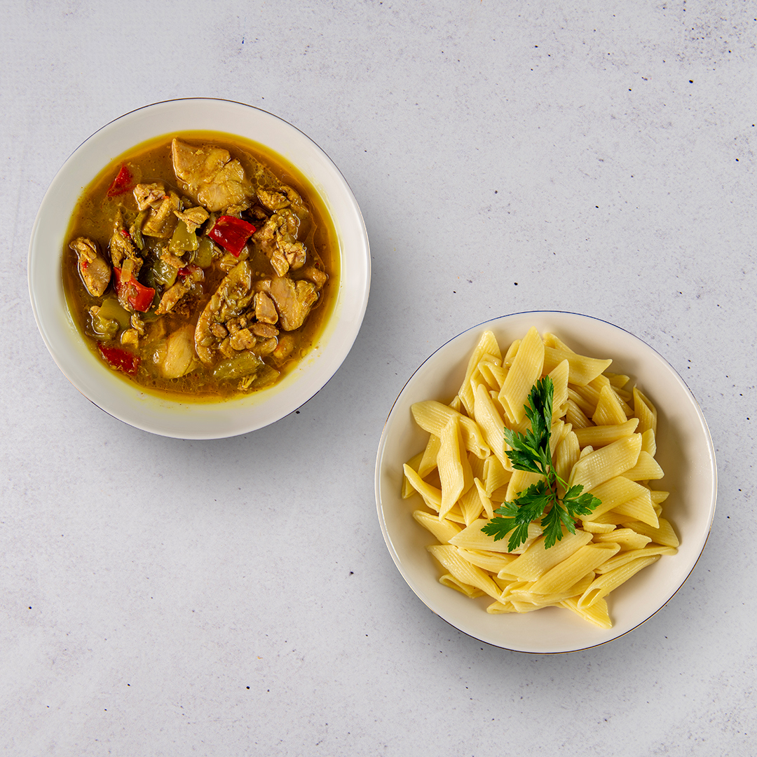 Köri Soslu Tavuk Sote Makarna İkili